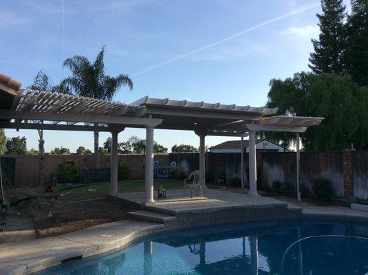 Combination latticed and insulated pool patio