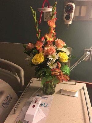 Beautiful flower arrangement that I ordered from Wendy's Flowers for $60 including delivery! It sure made my friend smile and made her day!