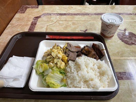 4 side dishes, rice, and soup