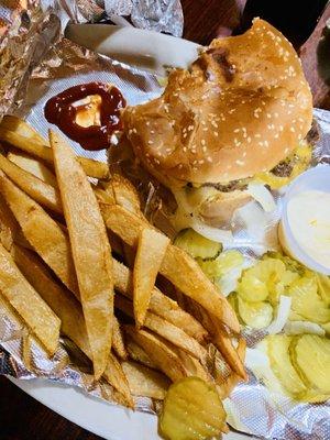 Cheese burger and homemade fries