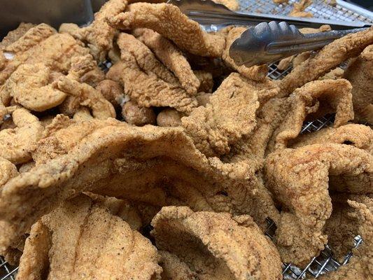 Perfectly Golden Fried  Pictured: Sole, Catfish Fillet, Jumbo Shrimp