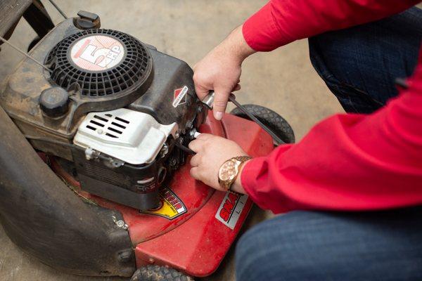 We services lawn mowers and most small engine equipment.