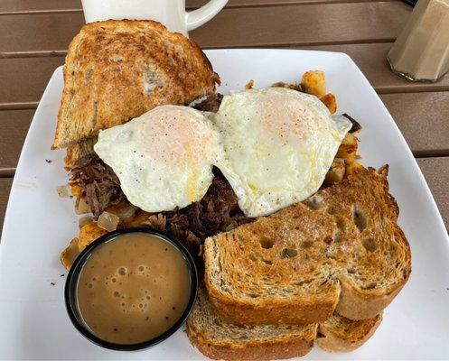 February special menu item, pot roast hash breakfast. The gravy is so good!!