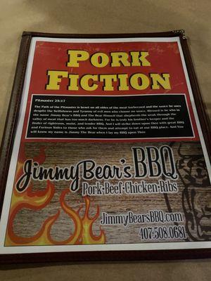 Jimmy Bears Menu