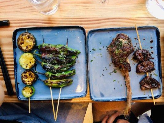 Zucchini, peppers, lamb and shiitake