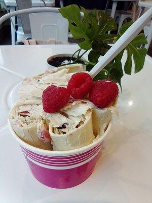 Matcha berry (green tea based ice cream with condensed milk, blueberries+raspberries) $7.99