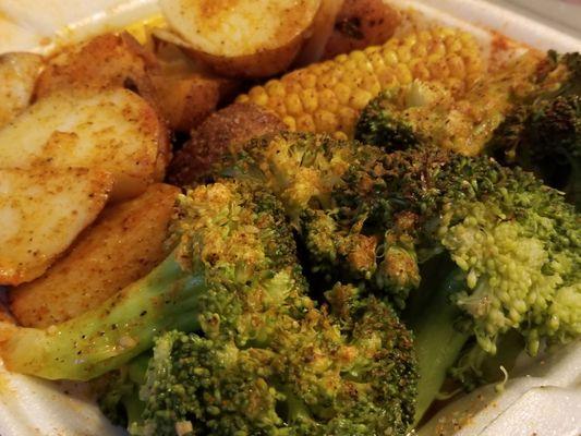 Steamed Vegetables: Corn, broccoli and potatoes