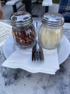 Crushed red pepper and Parmesan