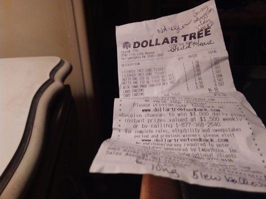 Dollar tree receipt.