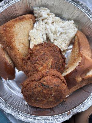 Salmon cakes, egg whites and toast