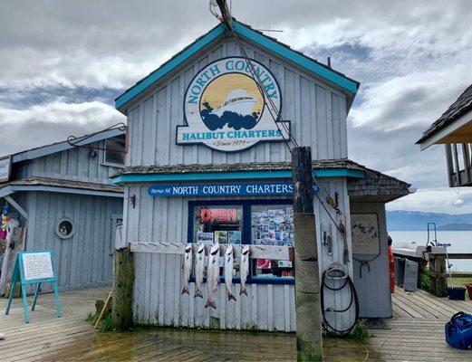 This is North Country Halibut Charters, located in downtown Homer Spit, Alaska.