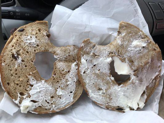 You call this a toasted bagel with cream cheese? I'd ask for a refund but I never got a receipt (thanks for that). Come on.