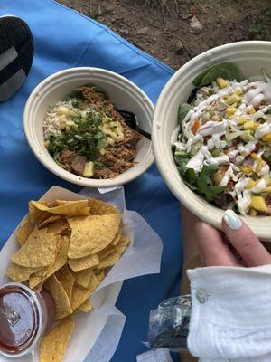 Taco bowls and chips and salsa