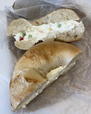 Plain bagel with vegetable cream cheese!