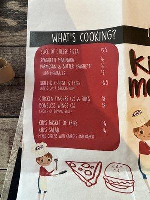 Kids menu for those interested.