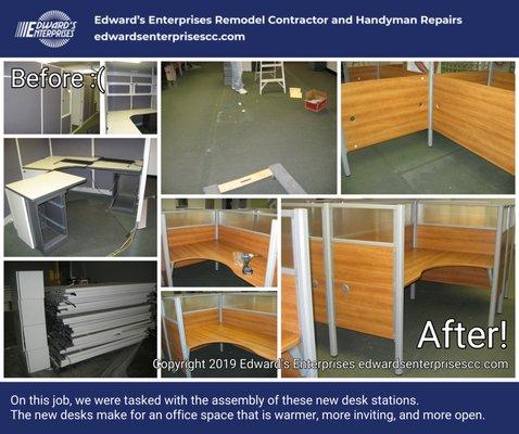 A handyman service call: We disassembled cubicles, then moved them to storage & assembled new cubicles for our customer.