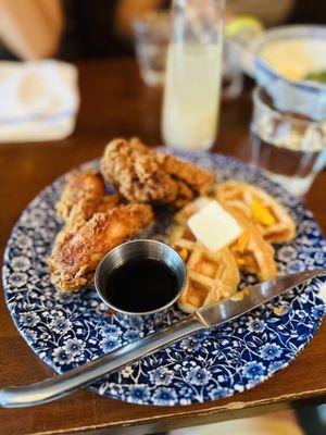 Fried chicken & Croffles with homemade coconut syrup