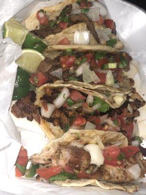 Steak , Pork Lion, and Carnitas Taco