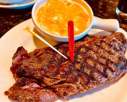 Buffalo rib eye rare and Mac and cheese