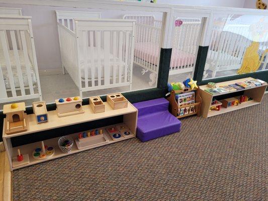 Materials on low shelves.