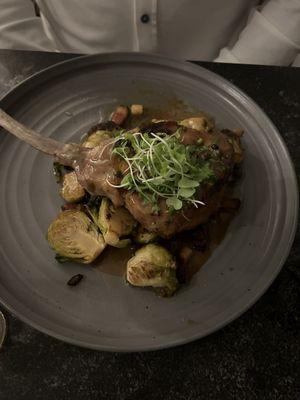 Grilled pork chop with Brussel sprouts