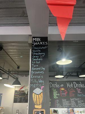 Milkshake menu