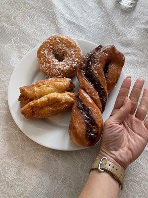 This place has big donuts! Buttermilk, tiger tail and coconut donut.