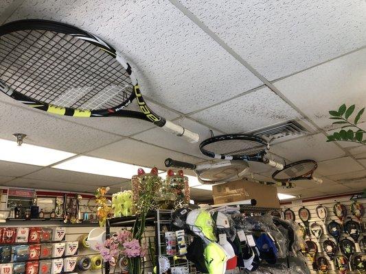 Huge rackets on the ceiling