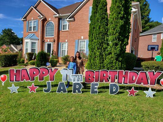 Kids are always surprised when they wake up and see their birthday yard sign install, this occurs the day before the child's party