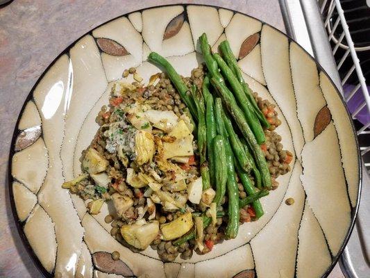 WALNUT-CRUSTED ARTICHOKES with Dijon Lentils and Green Beans