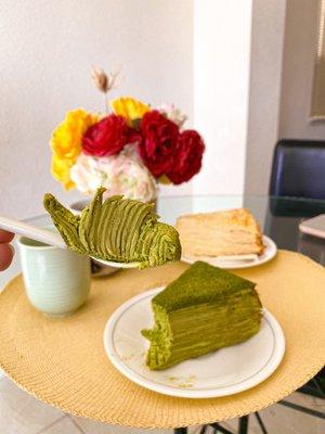 matcha mille crepe cake