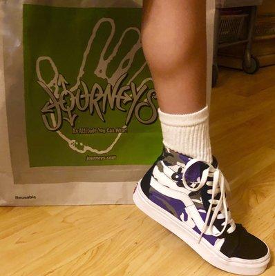 Black suede with purple and green camouflage