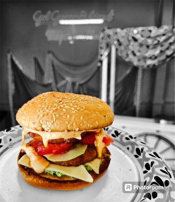 Our delicious Aloo Tikki Burger with double Tikki and double the cheese with veggies! What's not to like?