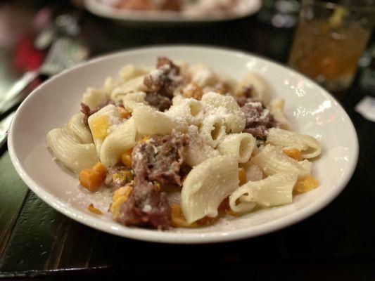 Rigatoni with butternut squash, sweet sausage & sage cream sauce