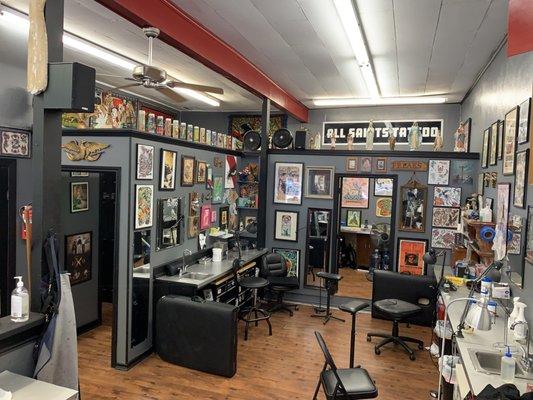 Work area at All Saints Tattoo on Historic 6th St in Downtown Austin Texas