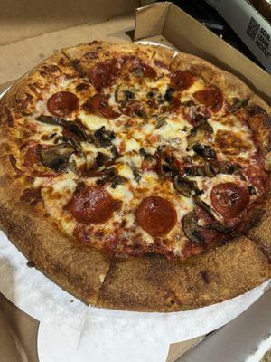 Pepperoni and mushroom. Large.