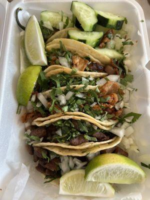 Al pastor and lengua tacos