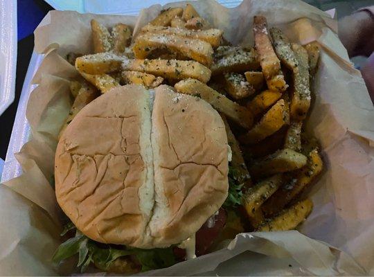 Cheeseburger from 'Bistro Boy' food truck in front of Kings