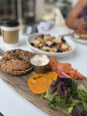 Everything bagel lox and granola chai latte with coconut milk...everything was delish!!!