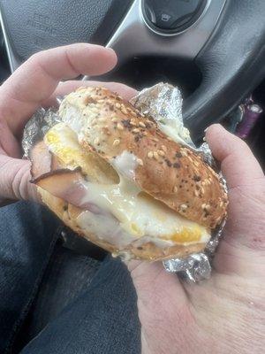 Ham egg and cheese on an everything bagel... yum!