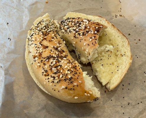 Everything bagel, toasted with butter