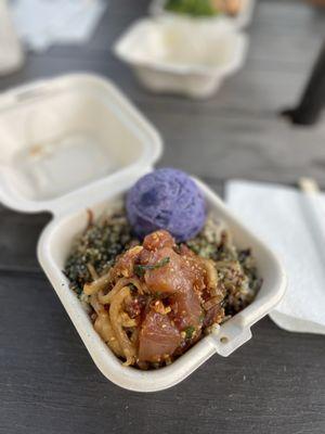 Umami poke and coconut ube side