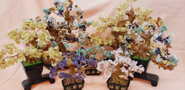 Lucky "Money" Trees made with real semi-precious crystal chips!