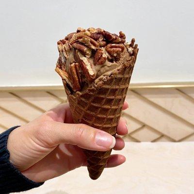 Mocha Hazelnut w/ Pecan in a Chocolate Waffle Cone