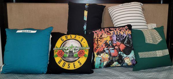 Pillows made from my Sister in laws clothes for my nephews and brother