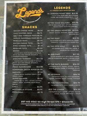 Menu...owner says to check Toast, as it has the most current menu and available items