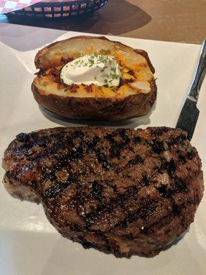 12 oz ribeye w loaded baked potato