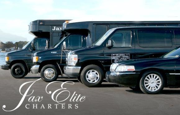 Fleet photo of party buses, van and sedan