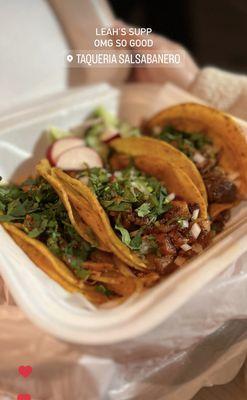 left to right;  1 al pastor, and 2 barbacoa