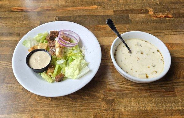 Ceasar Salad was Mediocre at best.  Potato and Sausage soup. Wife said the potatoes weren't cooked thoroughly.